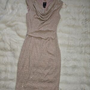 Elegant Beige Midi Dress with Sparkling Details